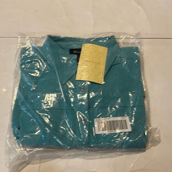 Denim & Co. Stretch Faux Suede  Button Front Big Shirt NWT 1X Teal - Picture 1 of 2
